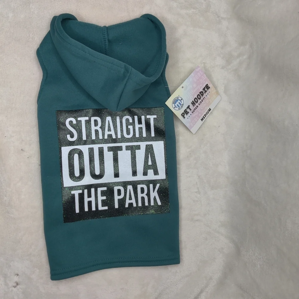 Brooklyn Pet Gear “Straight Outta the Park” Dog Hoodie Shirt Teal Size Med NWT